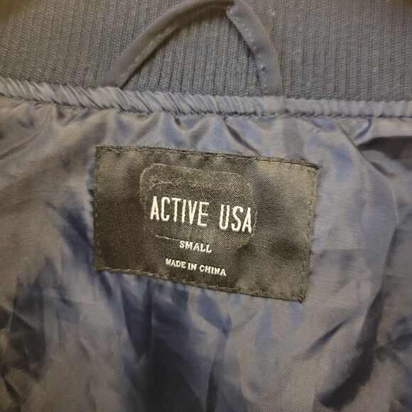 Active USA Navy Blue Gathered Sleeves Full Zip Sz S Women Jacket - Picture 4 of 10